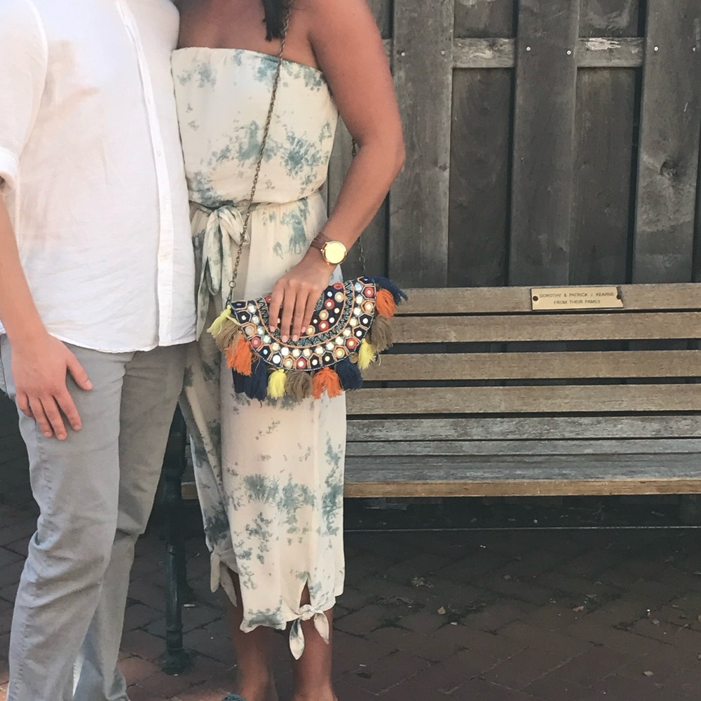 Tube top, blue/cream tye dye romper